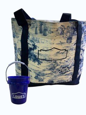 Lowe's Canvas Tote Bag w/ mini bucket NWT Blue Toile